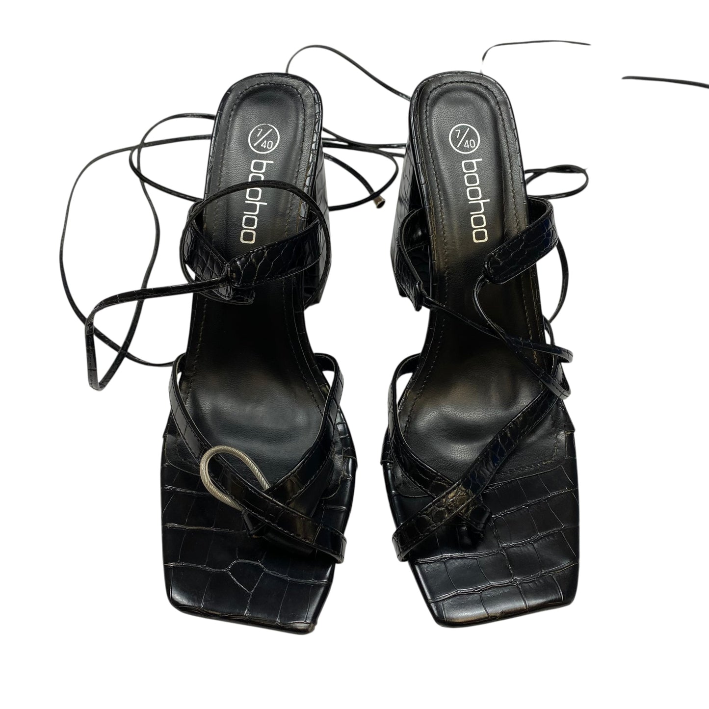 Sandals Heels Block By Boohoo Boutique In Black, Size:7