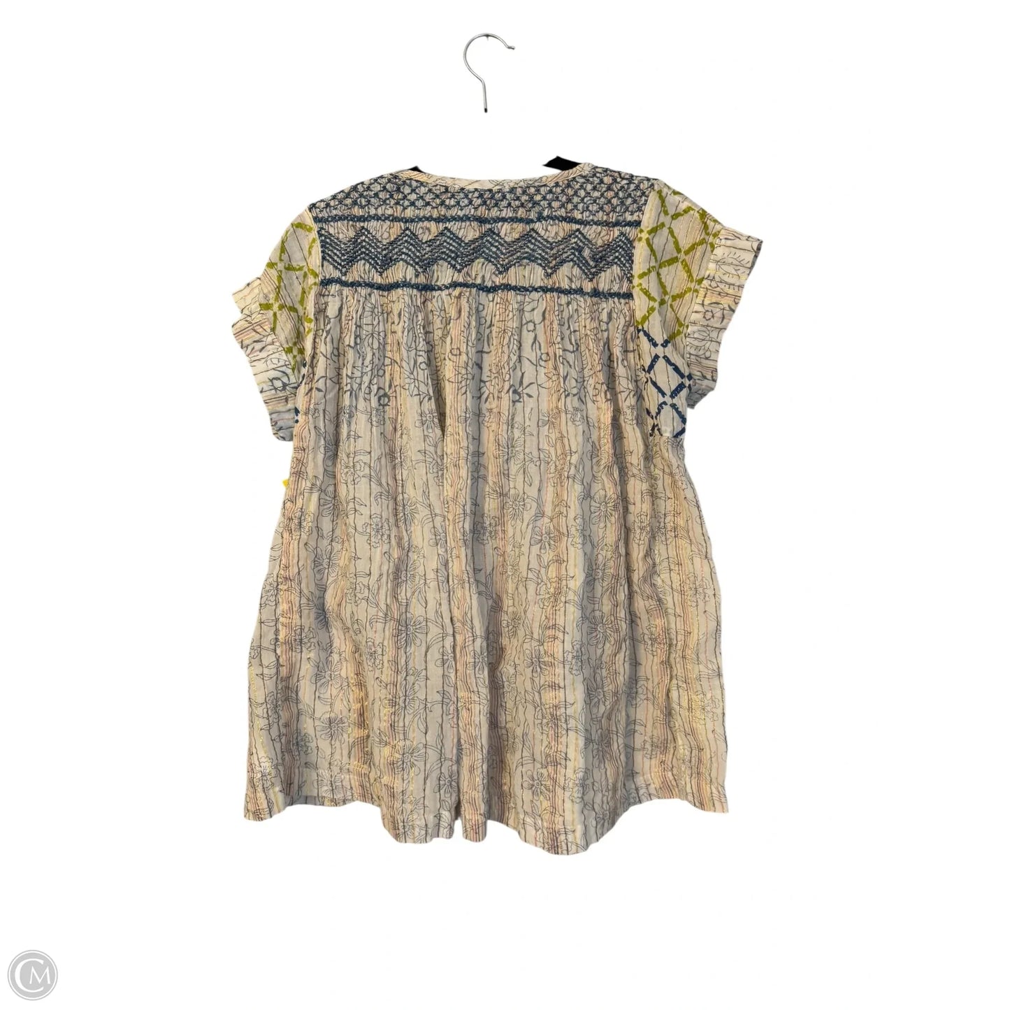 Blouse Short Sleeve By Rachel Roy In Blue & Cream, Size: M