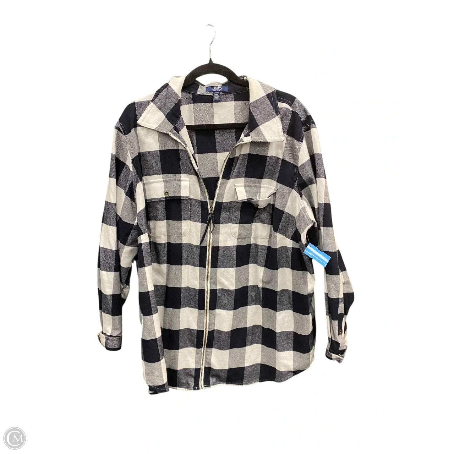 Jacket Shirt By Chaps In Black & White, Size: 1x