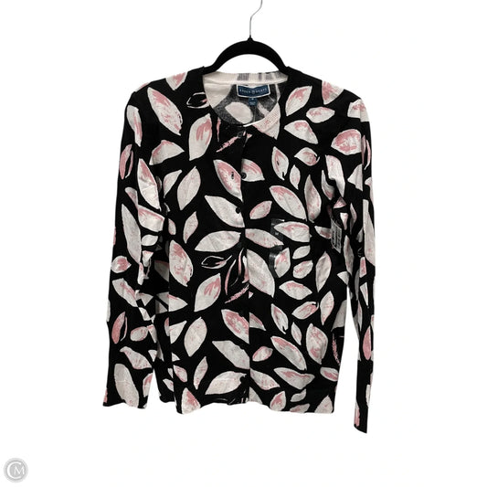 Sweater Cardigan By Karen Scott In Black & Pink, Size: M