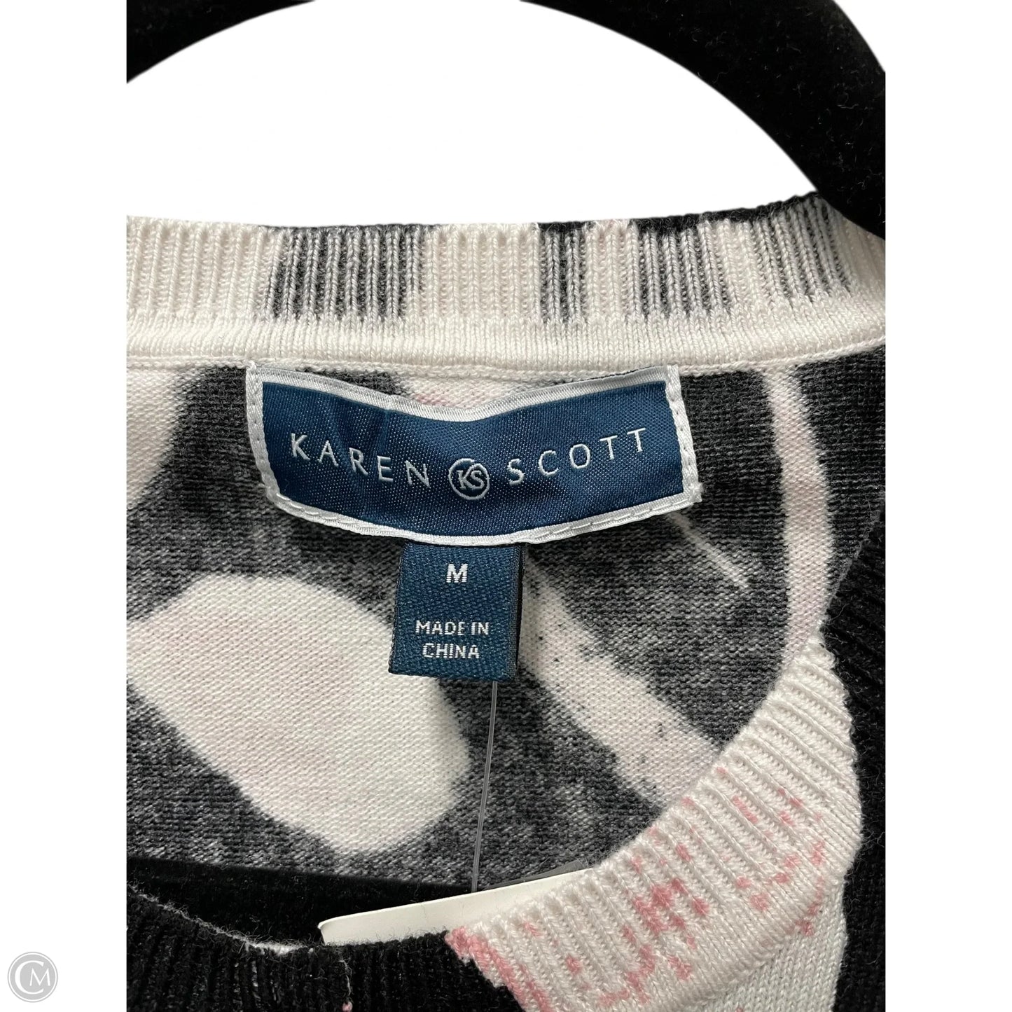 Sweater Cardigan By Karen Scott In Black & Pink, Size: M