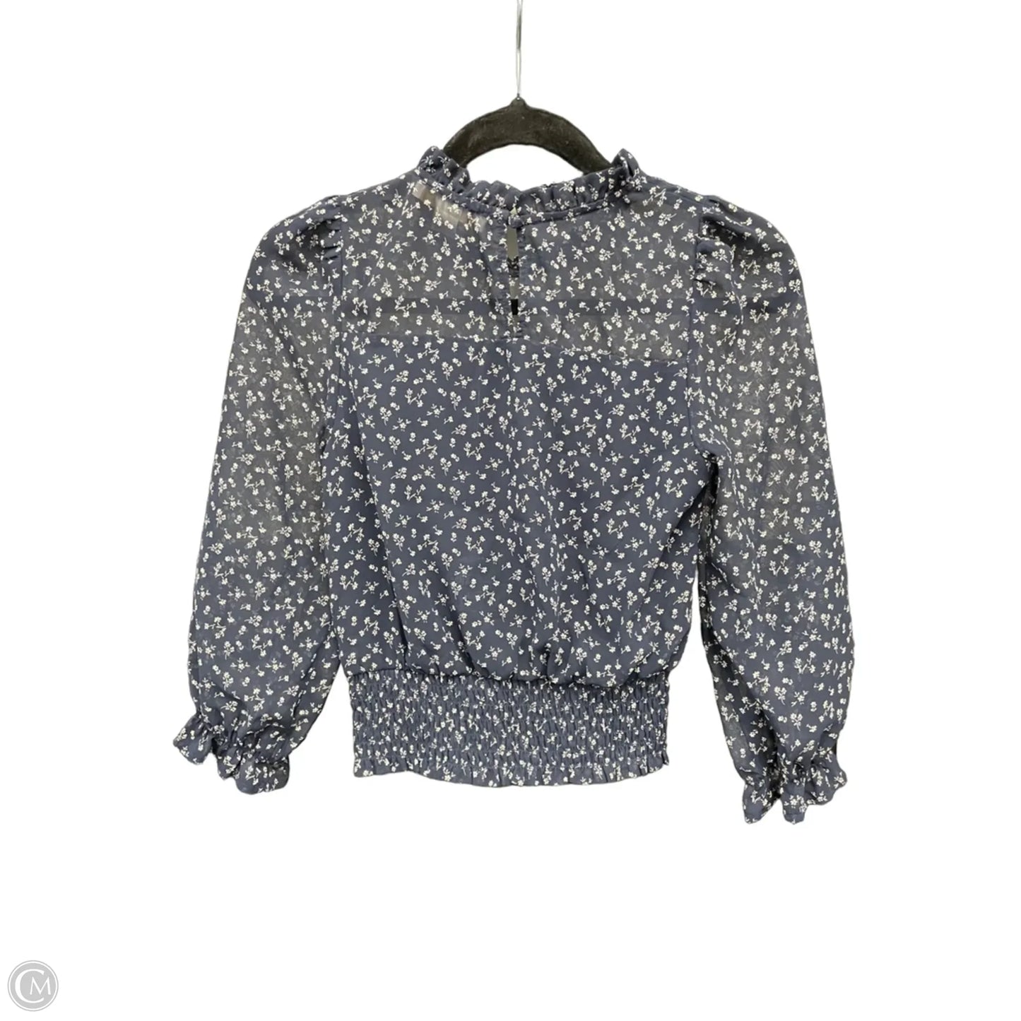 Blouse Long Sleeve By Monteau In Blue & Cream, Size: Xs