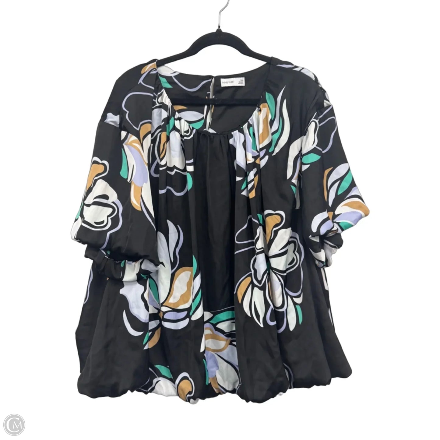 Blouse Short Sleeve By Nine West Apparel In Black & Green, Size: 3x