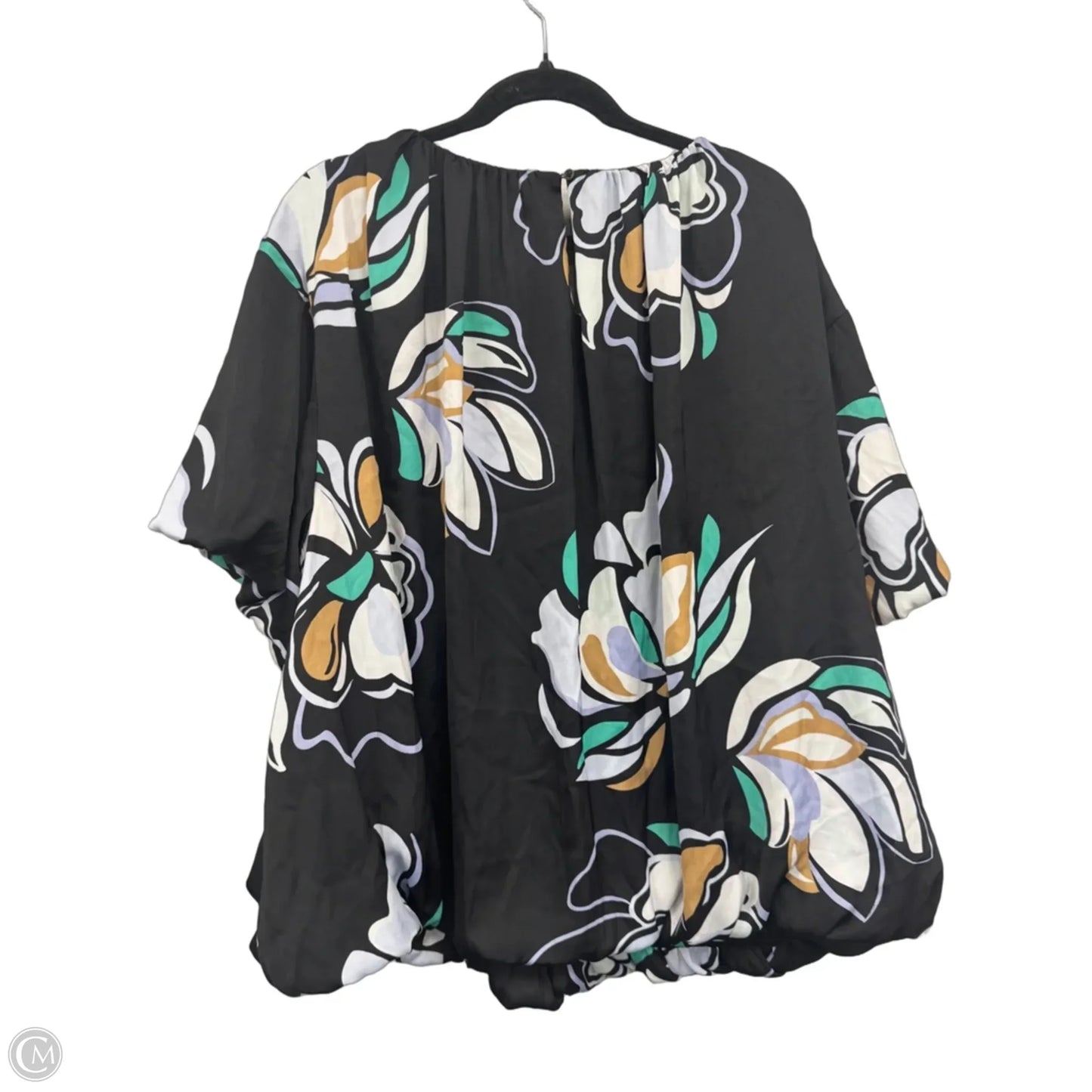 Blouse Short Sleeve By Nine West Apparel In Black & Green, Size: 3x