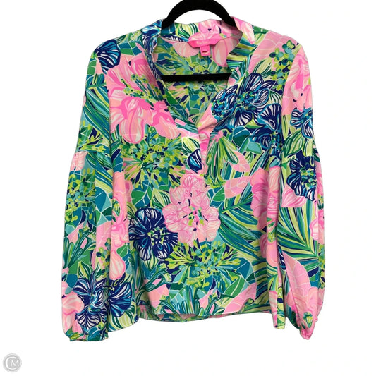 Blouse Designer By Lilly Pulitzer In Green & Pink, Size: S