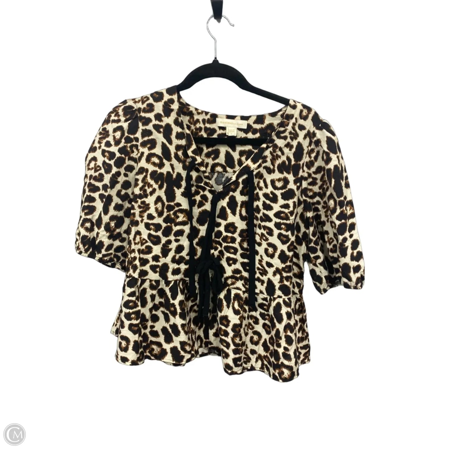 Blouse Short Sleeve By Monteau In Black & Brown, Size: L