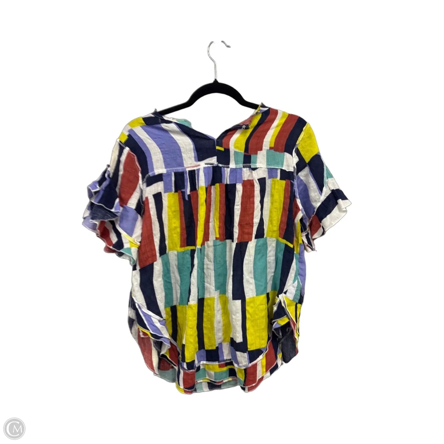 Blouse Short Sleeve By Karlie In Blue & Yellow, Size: M