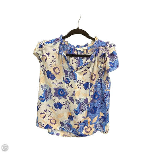 Blouse Short Sleeve By Rose And Olive In Blue & White, Size: L