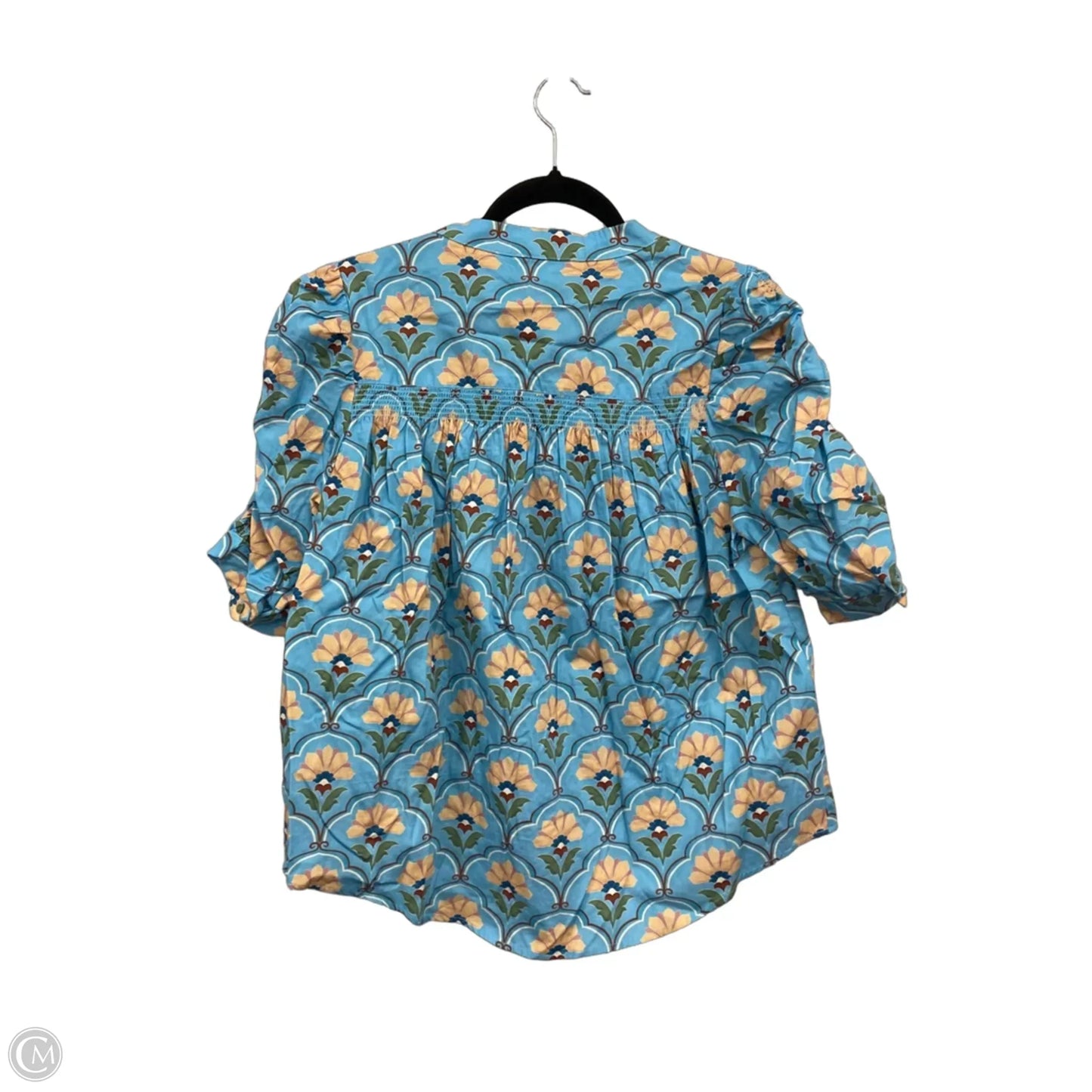Blouse Short Sleeve By Cmc In Blue & Cream, Size: M