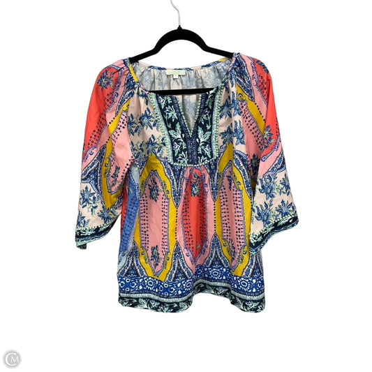 Blouse 3/4 Sleeve By Jade In Green & Pink, Size: M