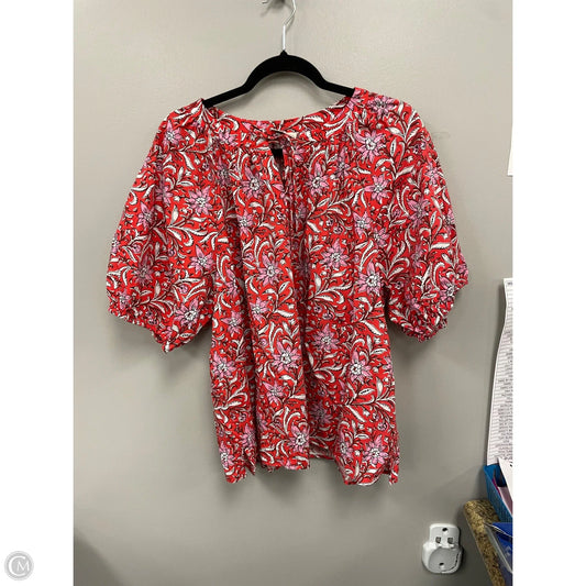 Blouse Short Sleeve By Loft In Pink & Red, Size: Xl