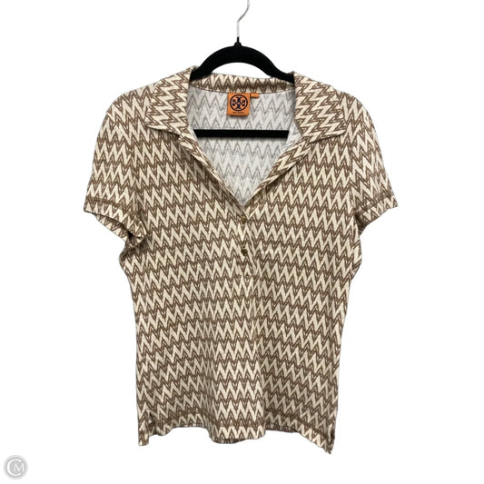 Top Short Sleeve Designer By Tory Burch In Brown & Cream, Size: L