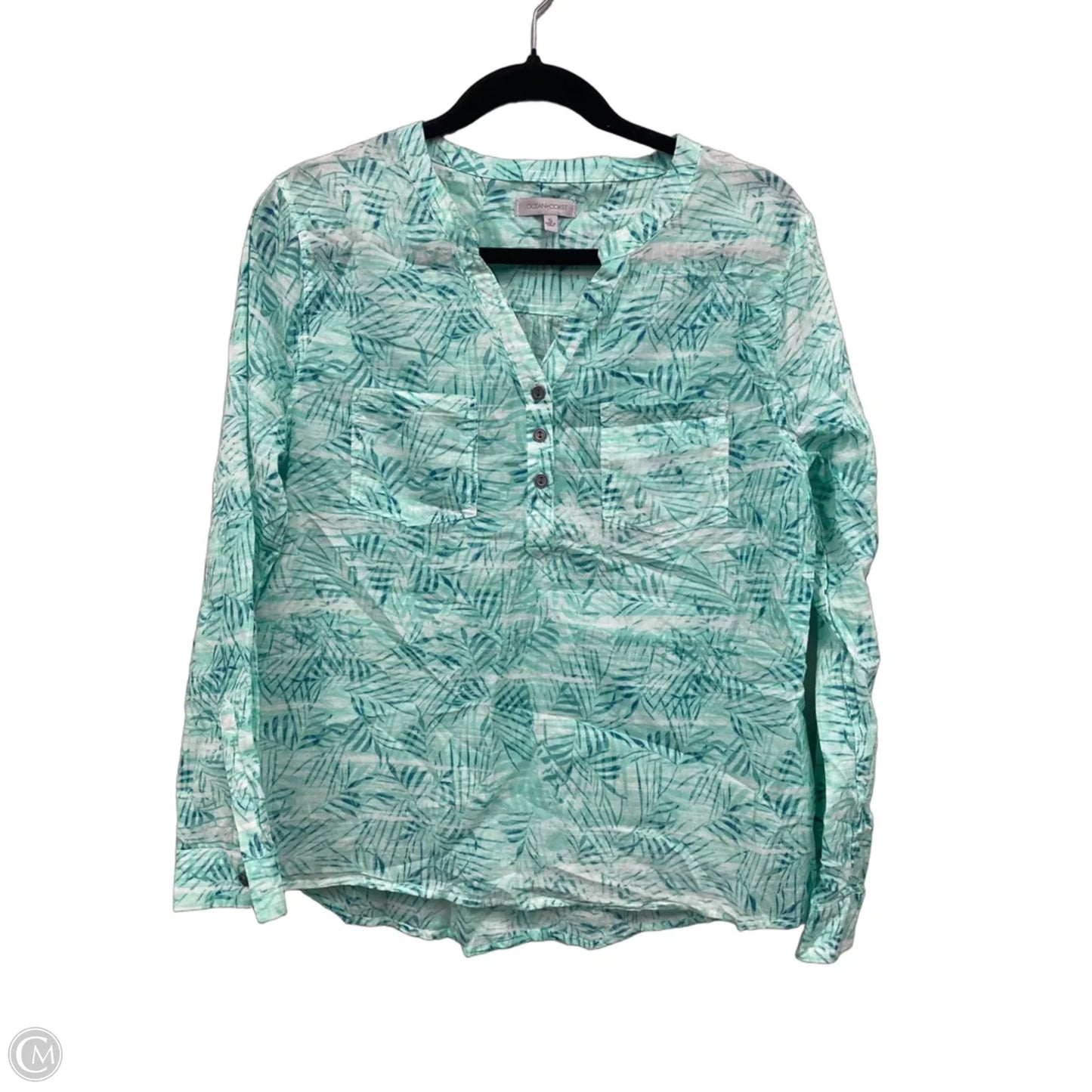 Blouse Long Sleeve By Clothes Mentor In Green & White, Size: S