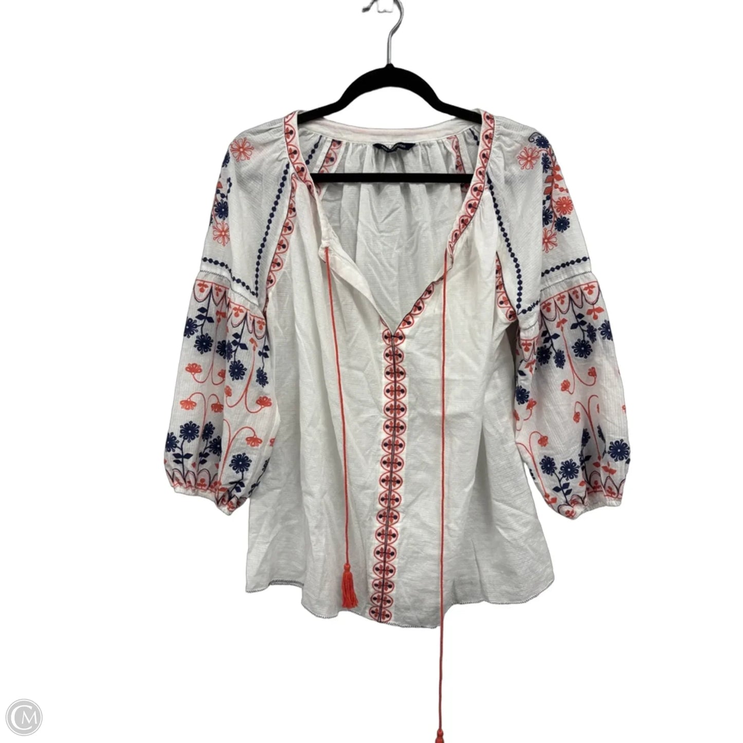 Blouse Long Sleeve By Max Edition In Orange & White, Size: Xl