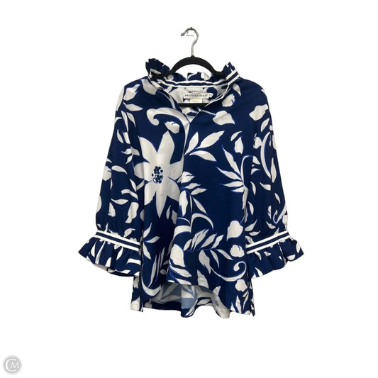 Blouse Long Sleeve By Gretchen Scott In Blue & White, Size: Xl