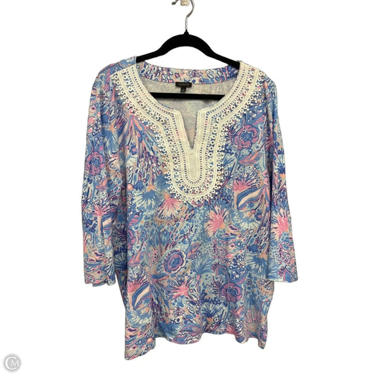 Top 3/4 Sleeve By Talbots In Blue & Pink, Size: Xl