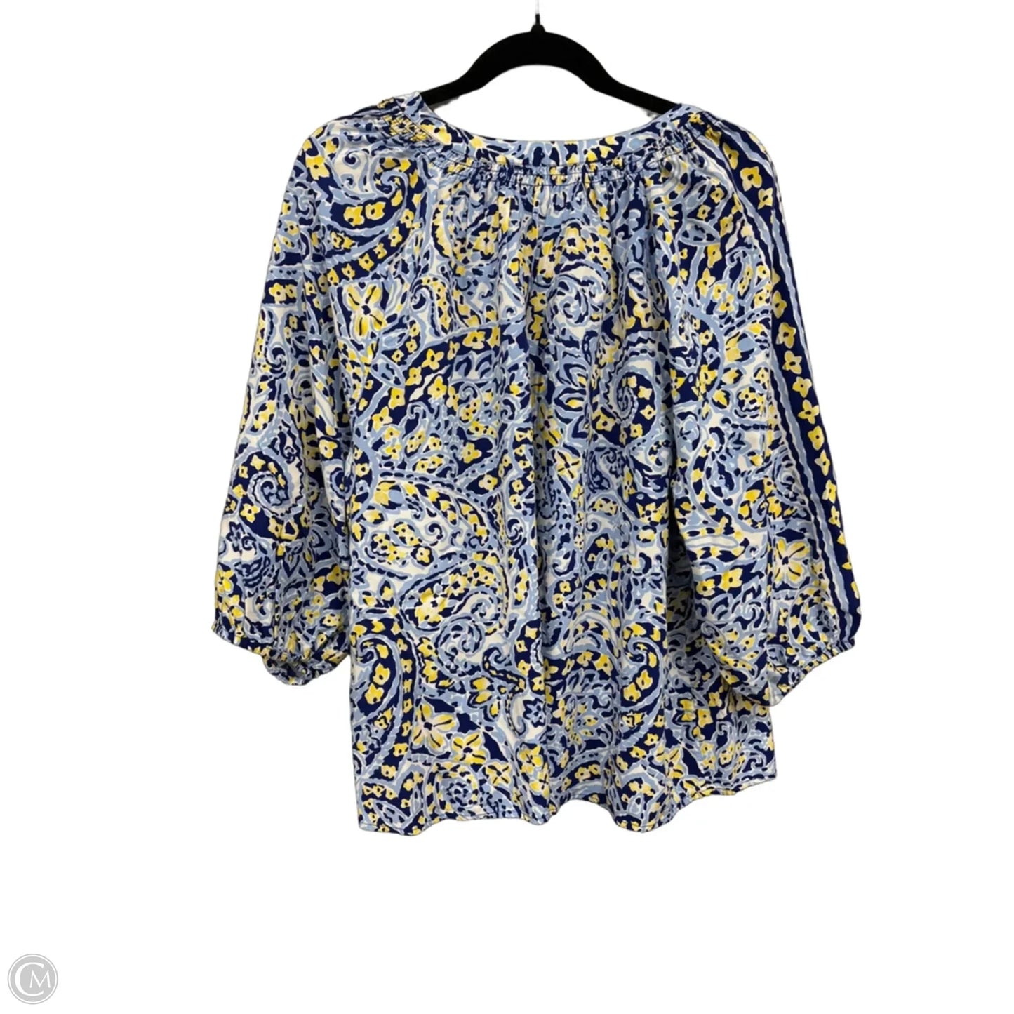 Blouse 3/4 Sleeve By Crown And Ivy In Blue & Yellow, Size: 3x