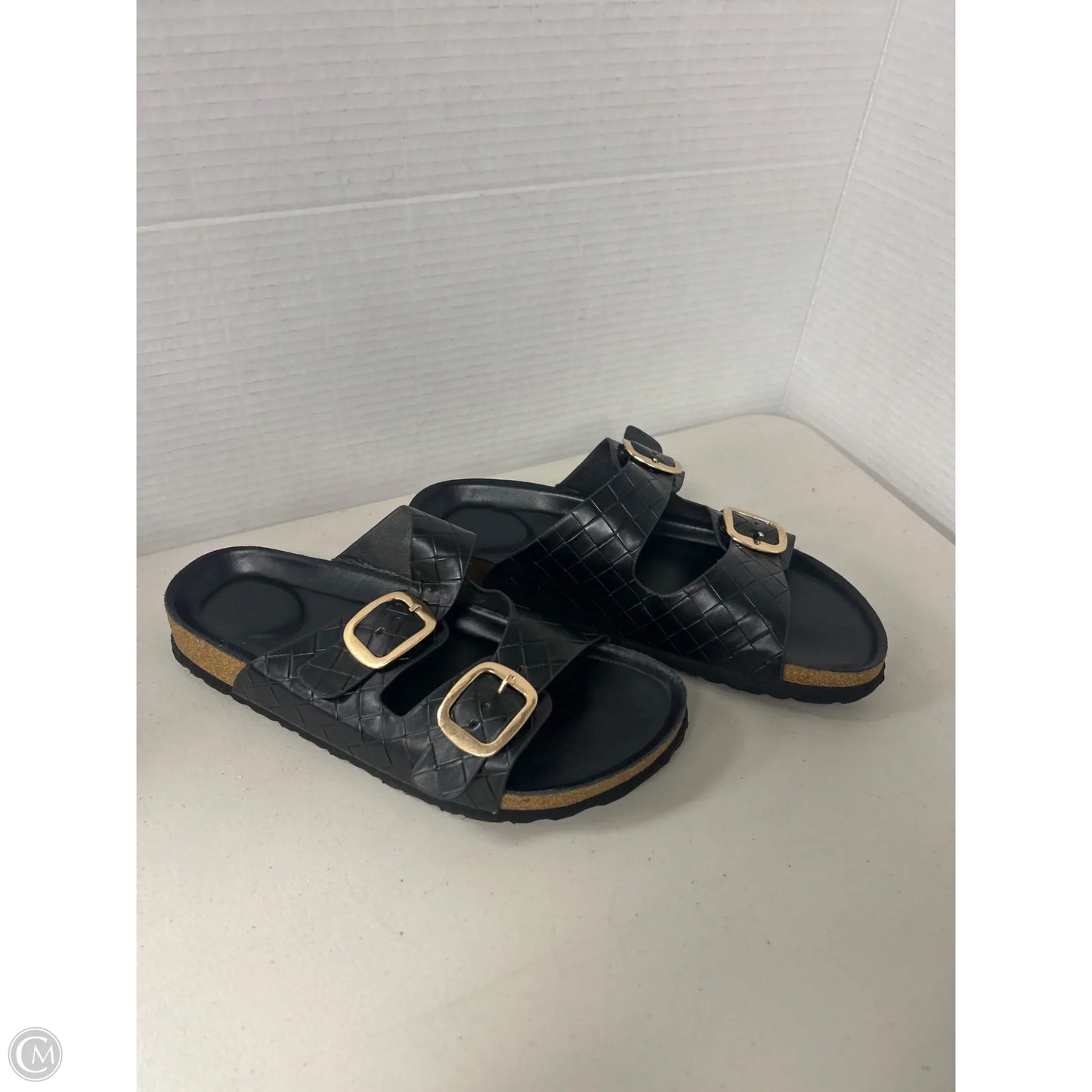 Sandals Flats By Joie In Black & Gold, Size: 9