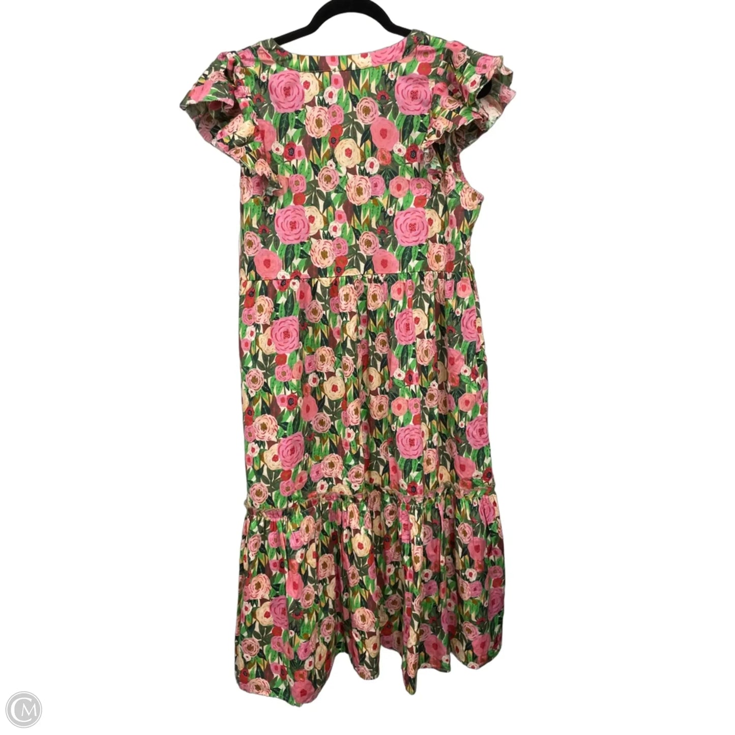 Dress Casual Midi By Easel In Green & Pink, Size: L