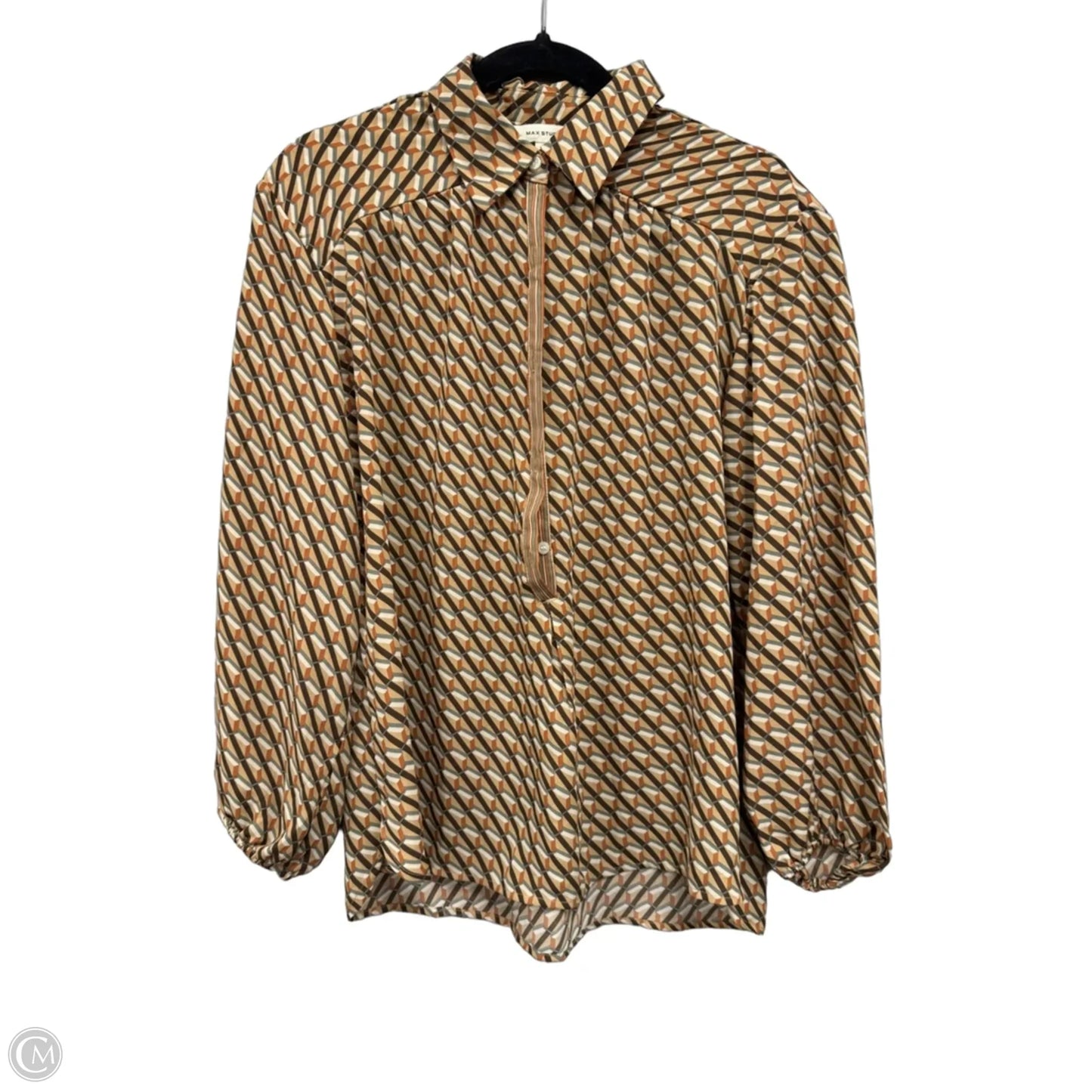 Blouse Long Sleeve By Max Studio In Brown & Cream, Size: M