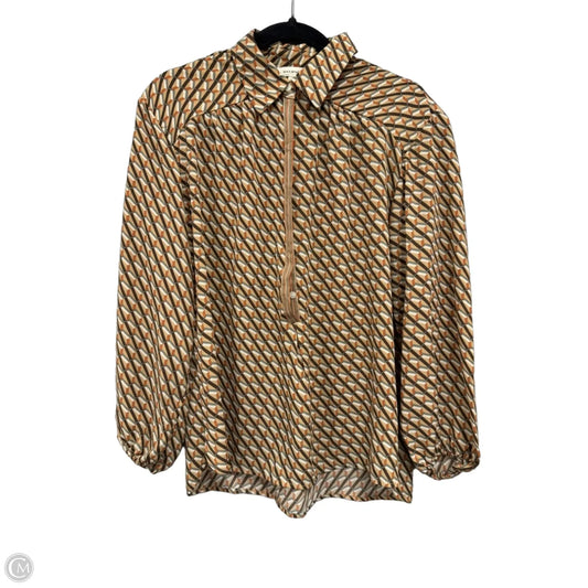 Blouse Long Sleeve By Max Studio In Brown & Cream, Size: M