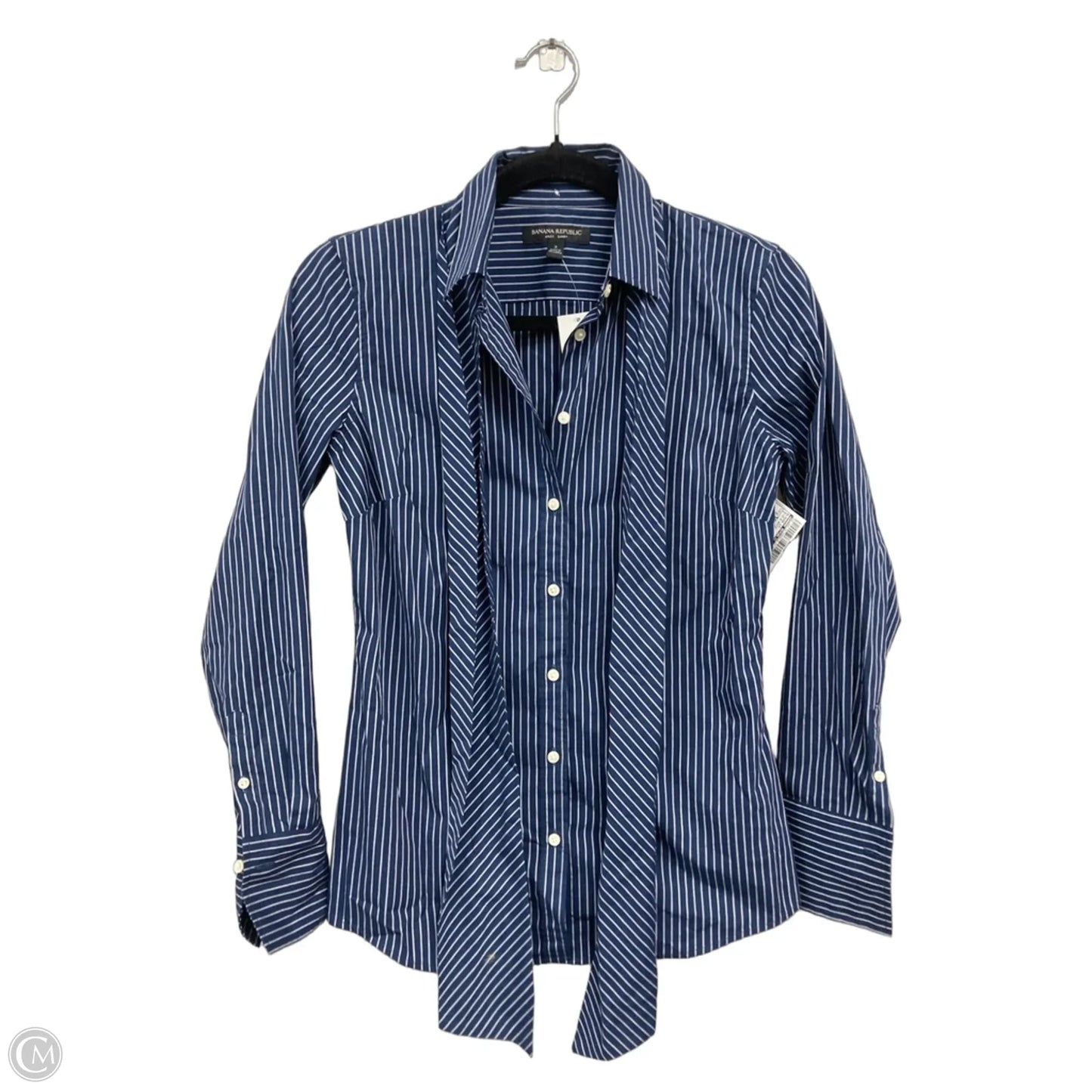 Blouse Long Sleeve By Banana Republic In Blue & White, Size: 2