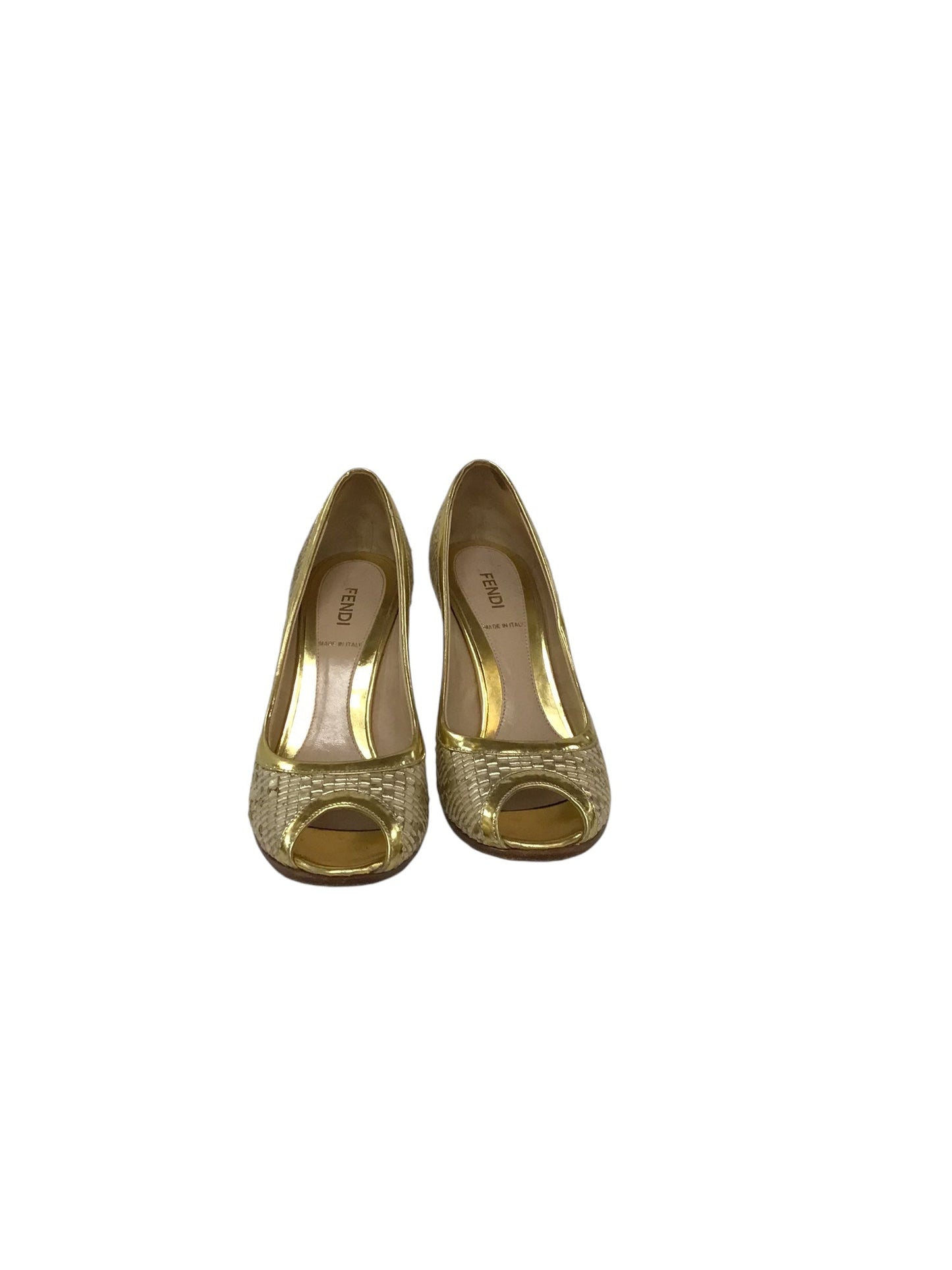 Fendi Luxury Designer Heels In Gold, Size: 6