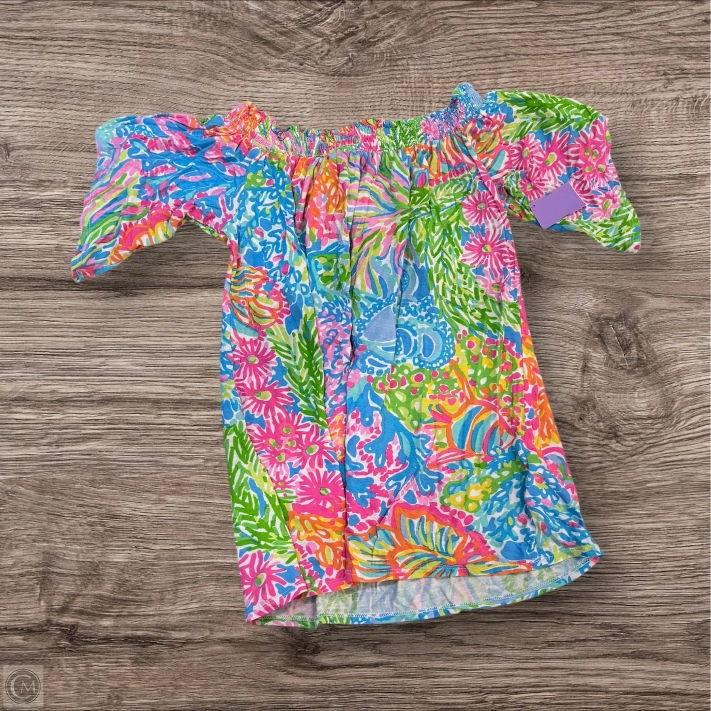 Top Short Sleeve Designer By Lilly Pulitzer In Blue & Green, Size: S