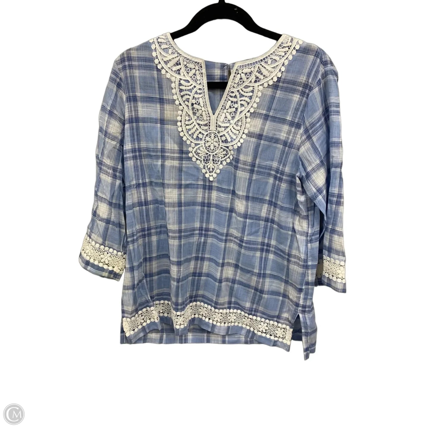 Top Long Sleeve By Alfred Dunner In Blue & White, Size: S