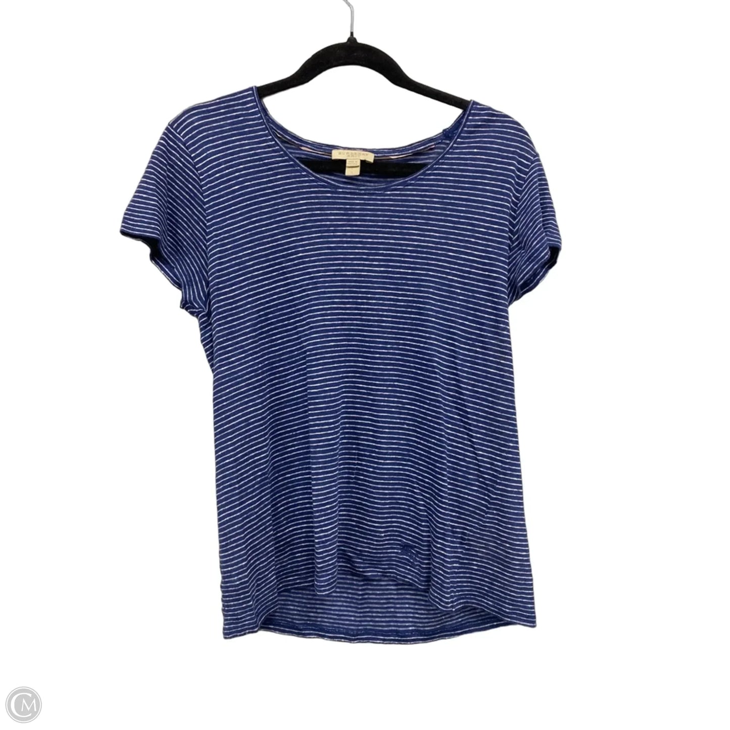 Top Short Sleeve Luxury Designer By Burberry In Blue & White, Size: L