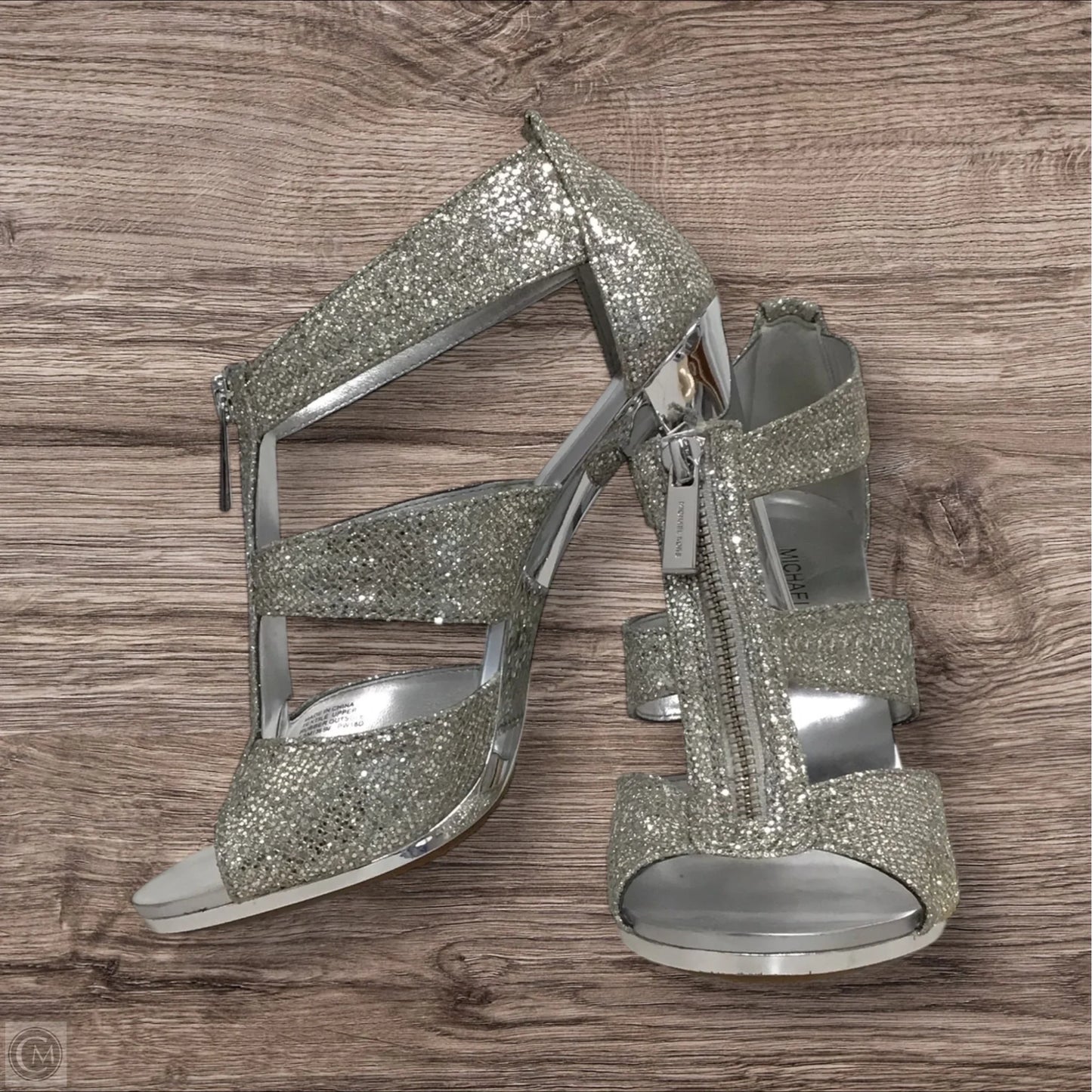 Sandals Heels Stiletto By Michael By Michael Kors In Silver, Size: 6.5