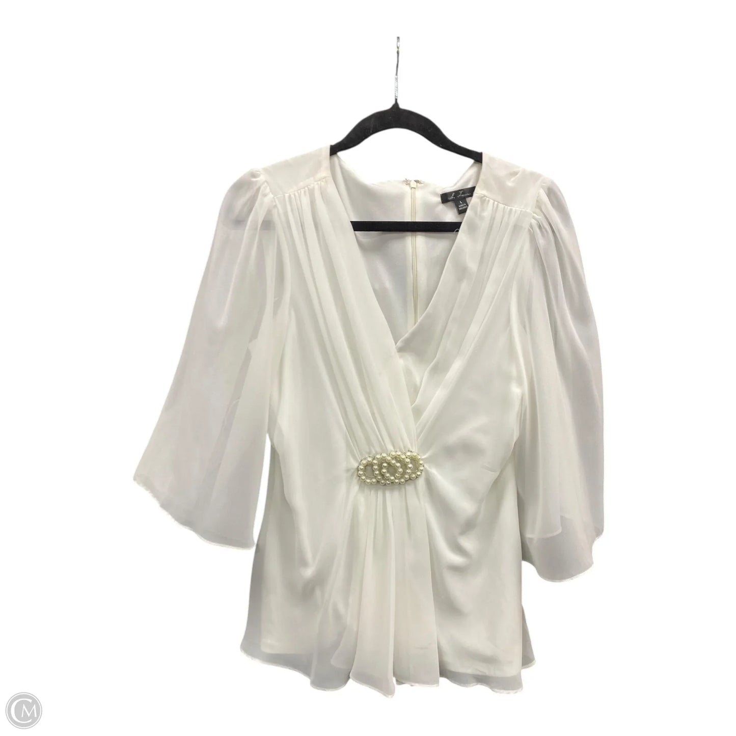 Blouse 3/4 Sleeve By Clothes Mentor In Cream, Size: L