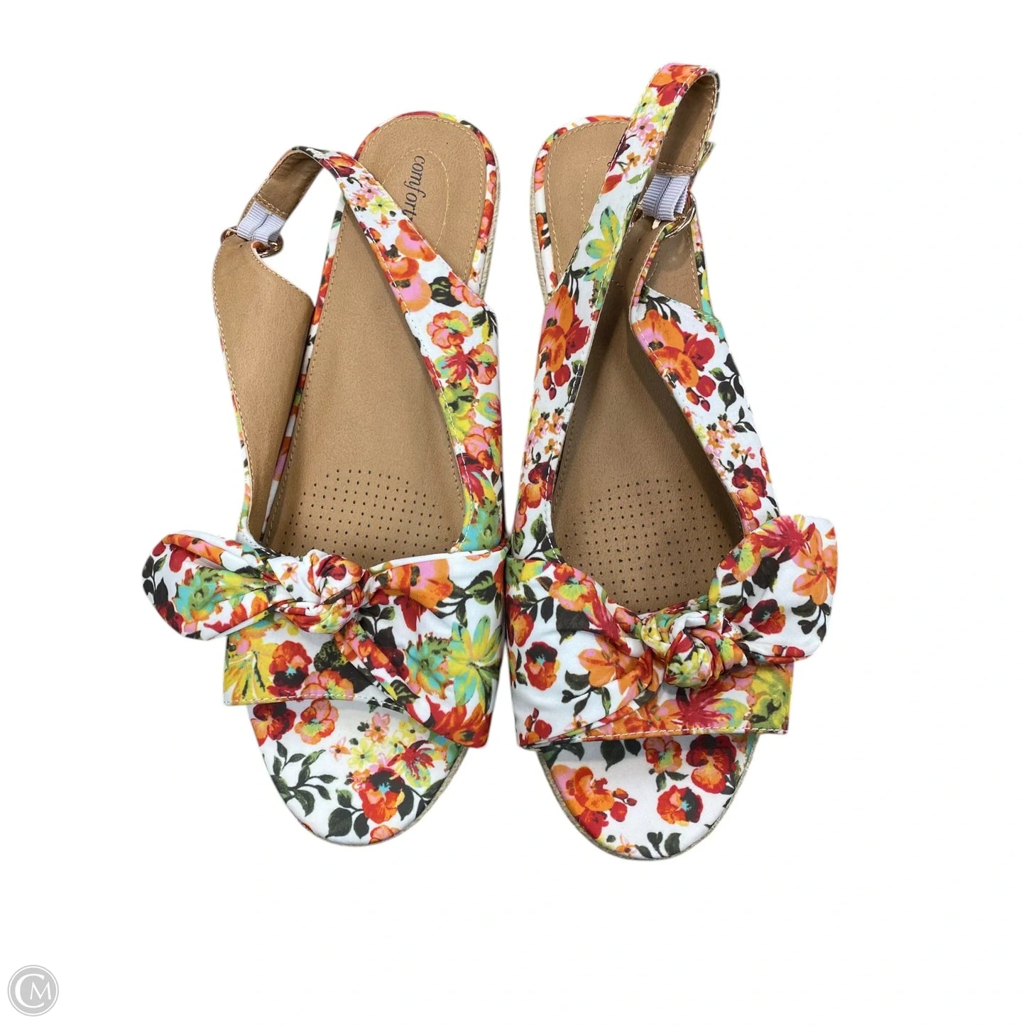 Sandals Heels Wedge By Comfortview In Floral Print, Size: 12
