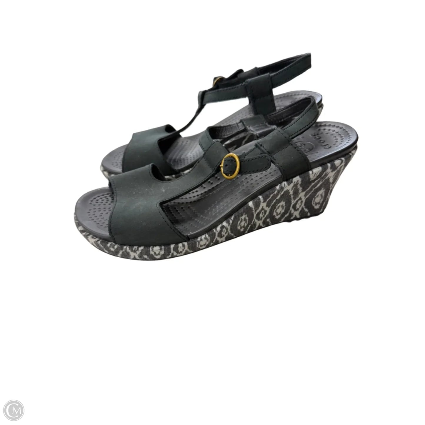 Sandals Heels Wedge By Crocs In Black & White, Size: 8