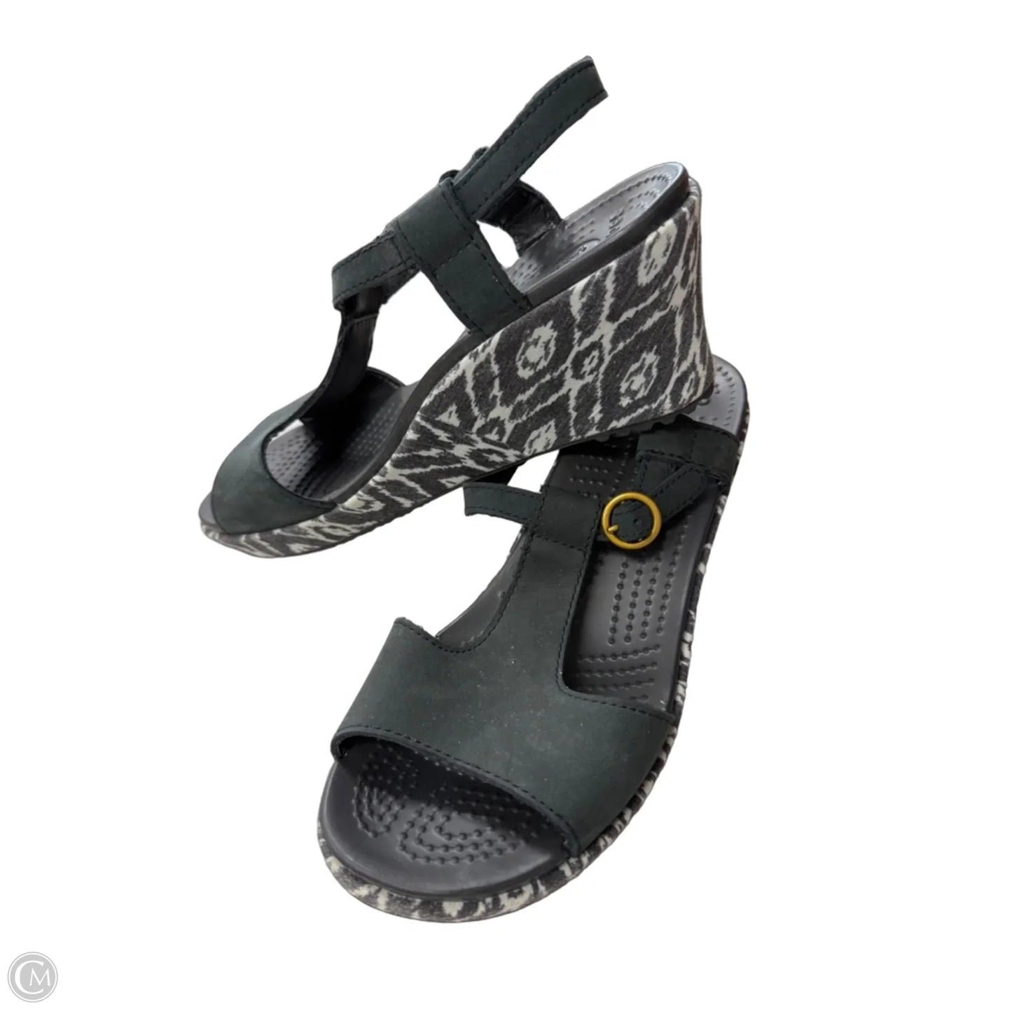 Sandals Heels Wedge By Crocs In Black & White, Size: 8