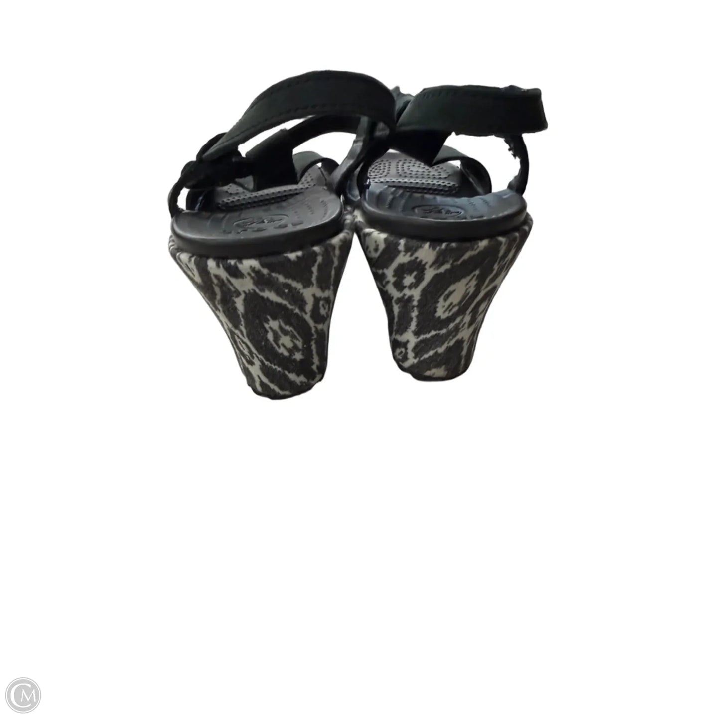 Sandals Heels Wedge By Crocs In Black & White, Size: 8