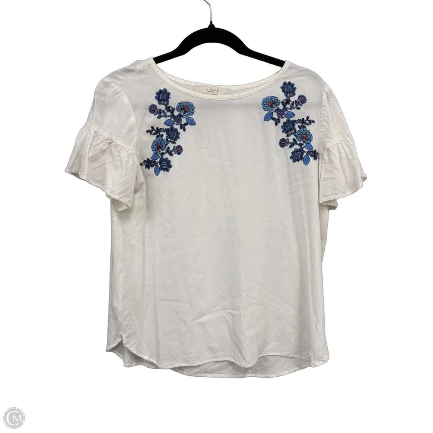 Top Short Sleeve By Loft In Blue & White, Size: M