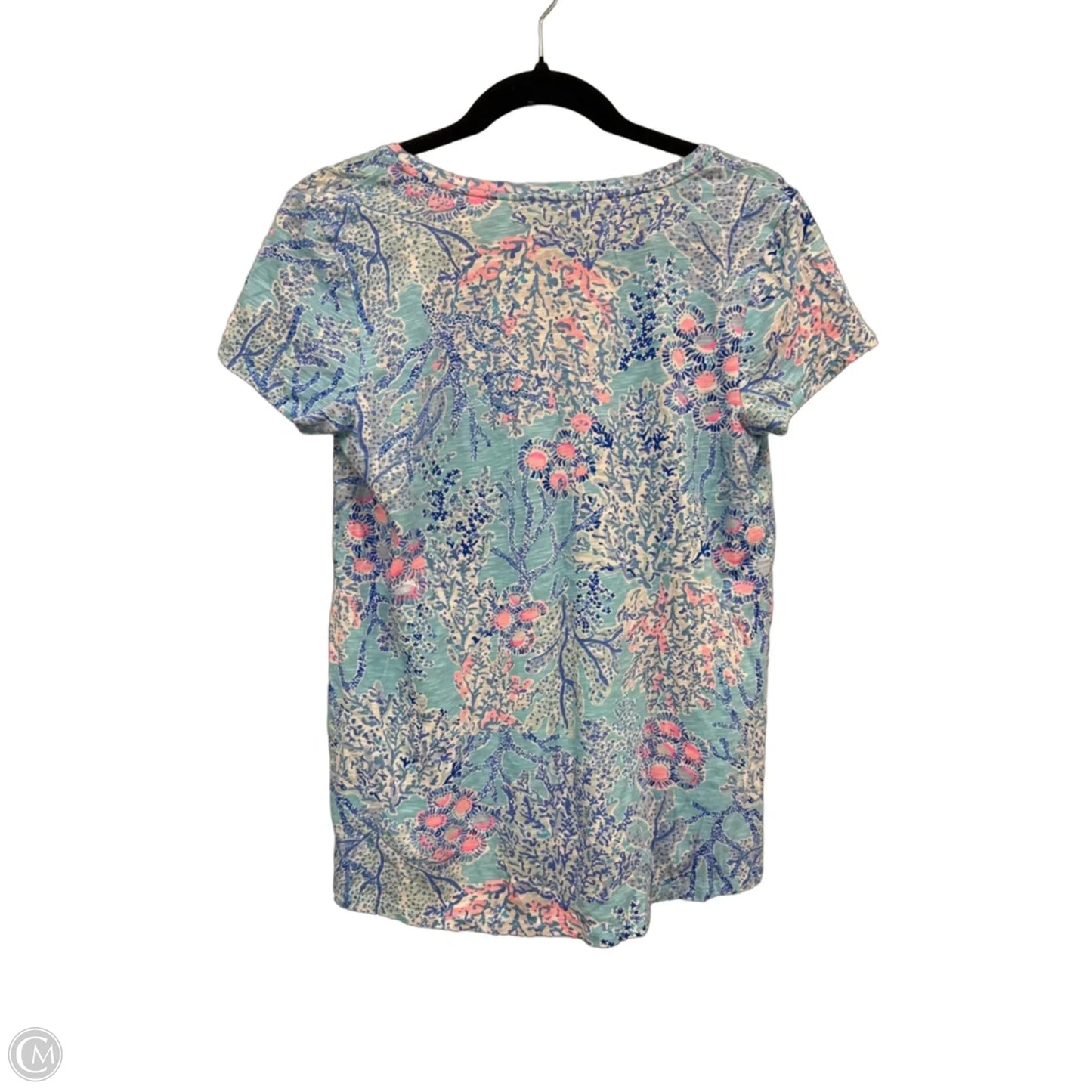 Top Short Sleeve Designer By Lilly Pulitzer In Blue & Pink, Size: S