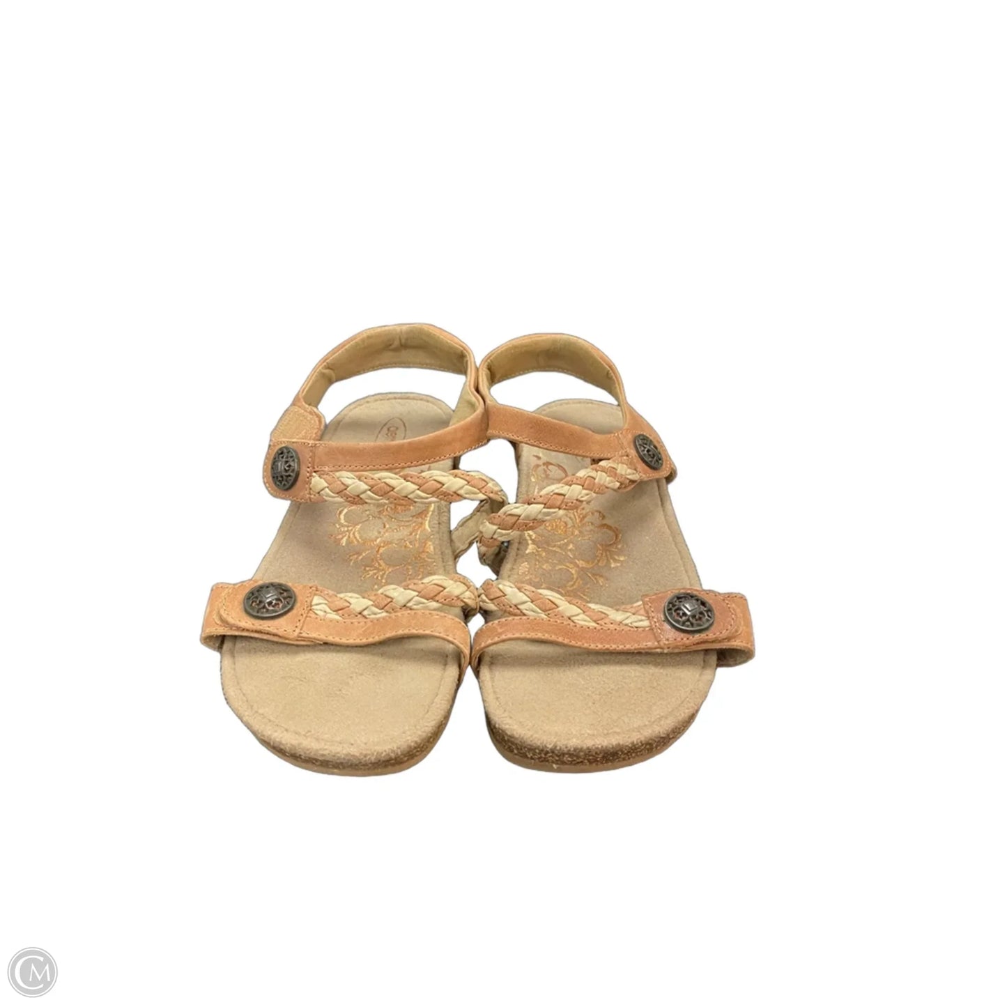 Sandals Heels Wedge By Aetrex In Brown & Cream, Size: 8