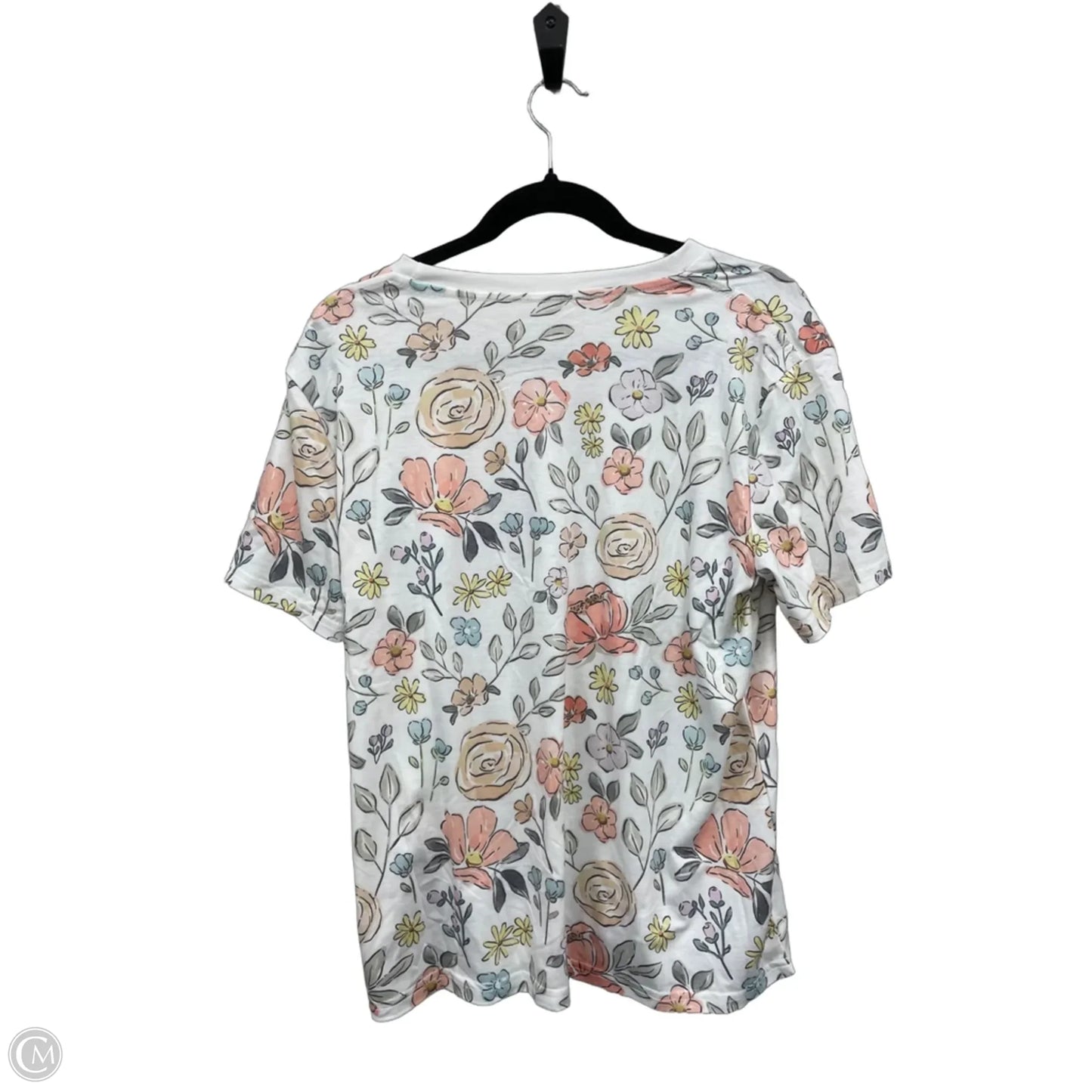 Top Short Sleeve Basic By Shein In Floral Print, Size: L