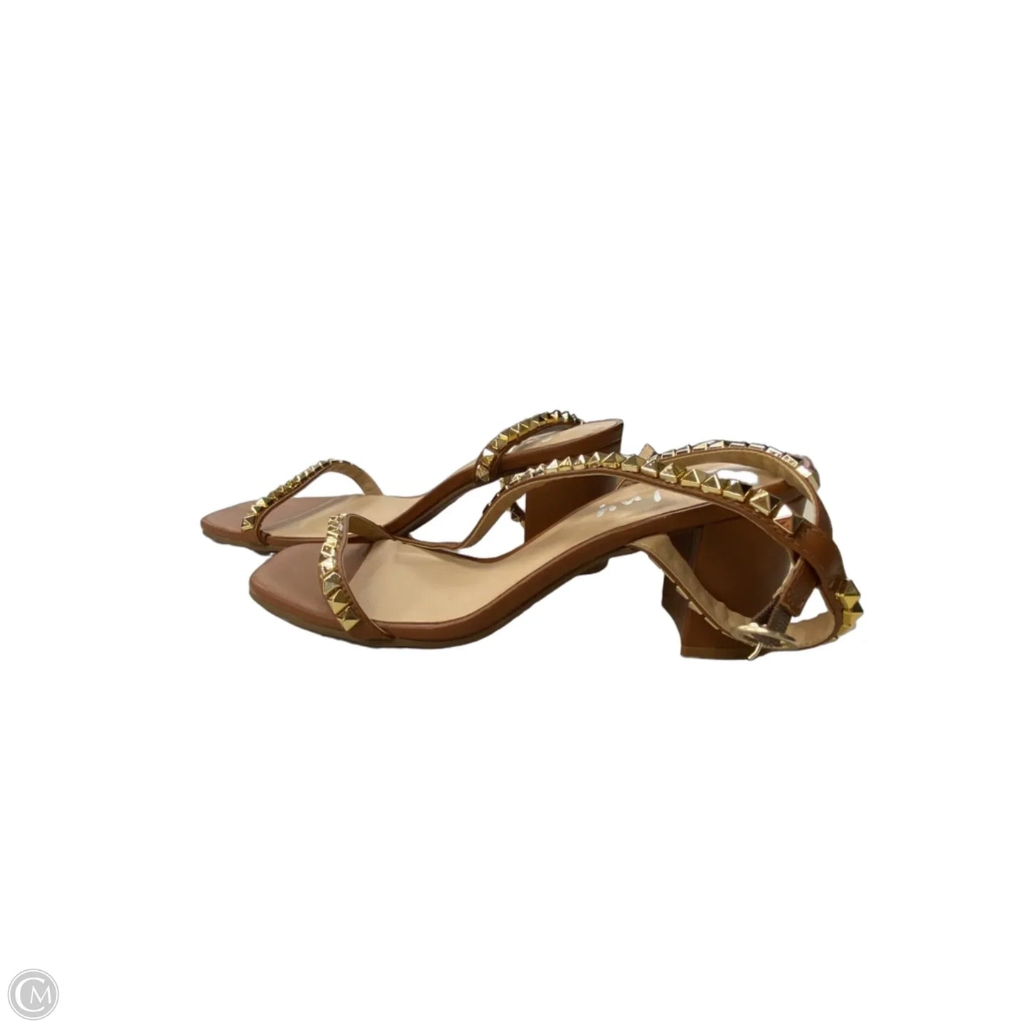 Sandals Heels Block By Clothes Mentor In Brown & Gold, Size: 7