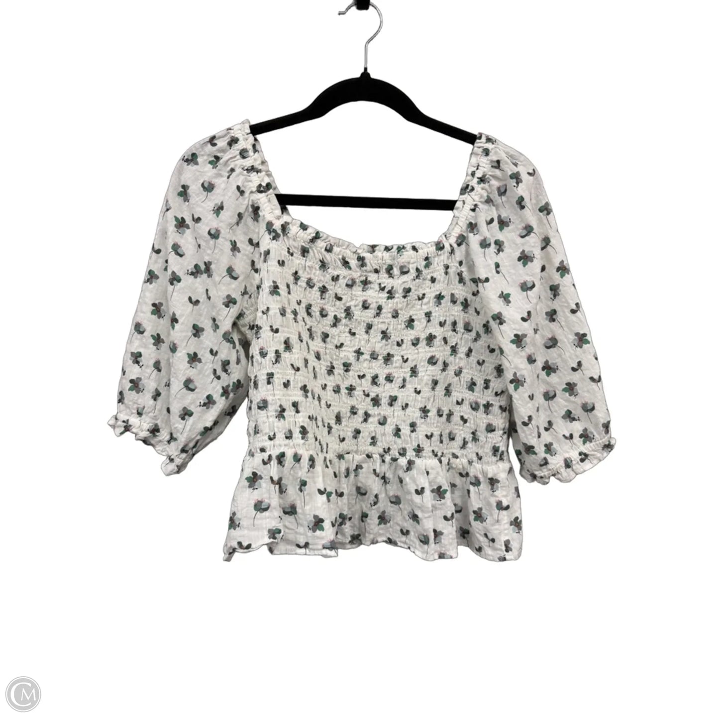 Top Short Sleeve By Loft In Green & White, Size: S