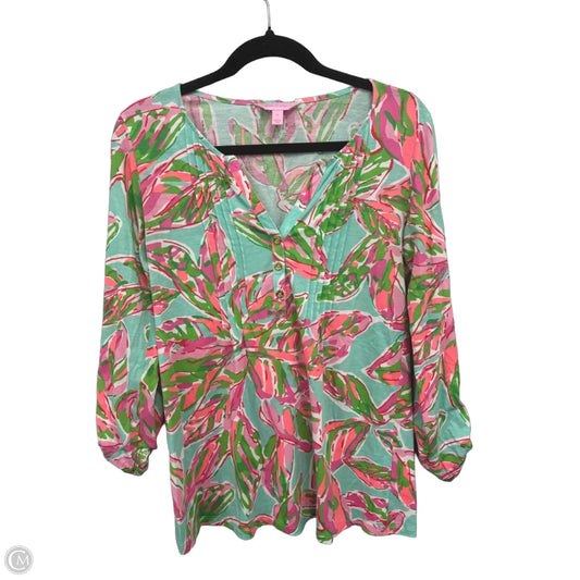Top 3/4 Sleeve Designer By Lilly Pulitzer In Green & Pink, Size: S