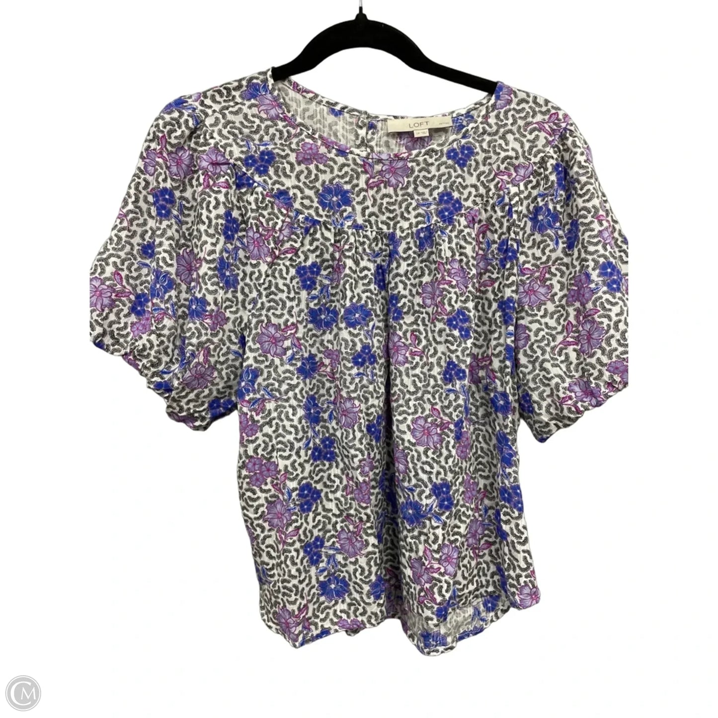 Top Short Sleeve By Loft In Black & Purple, Size: Lp