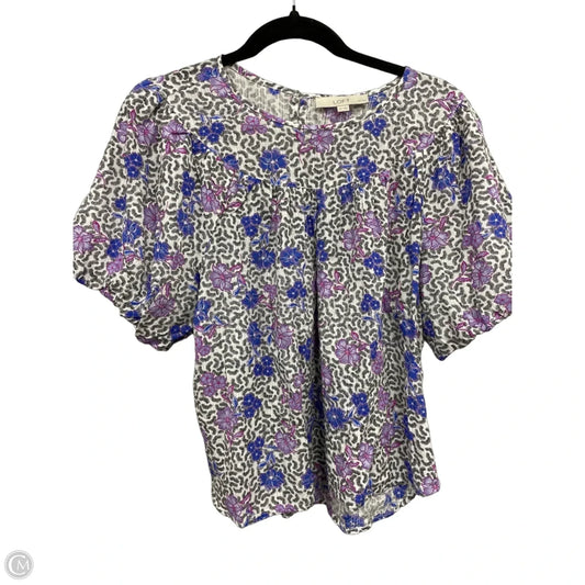 Top Short Sleeve By Loft In Black & Purple, Size: Lp