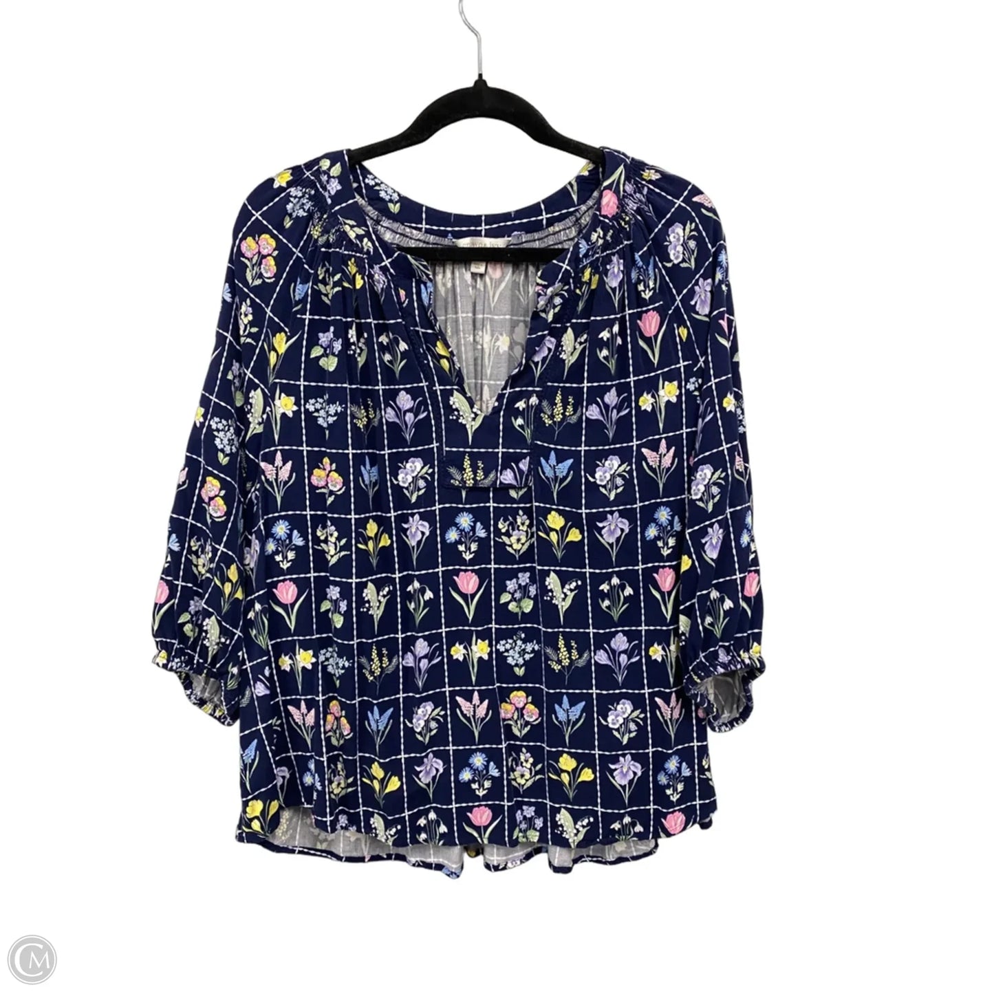 Top 3/4 Sleeve By Crown And Ivy In Blue & Yellow, Size: 1x