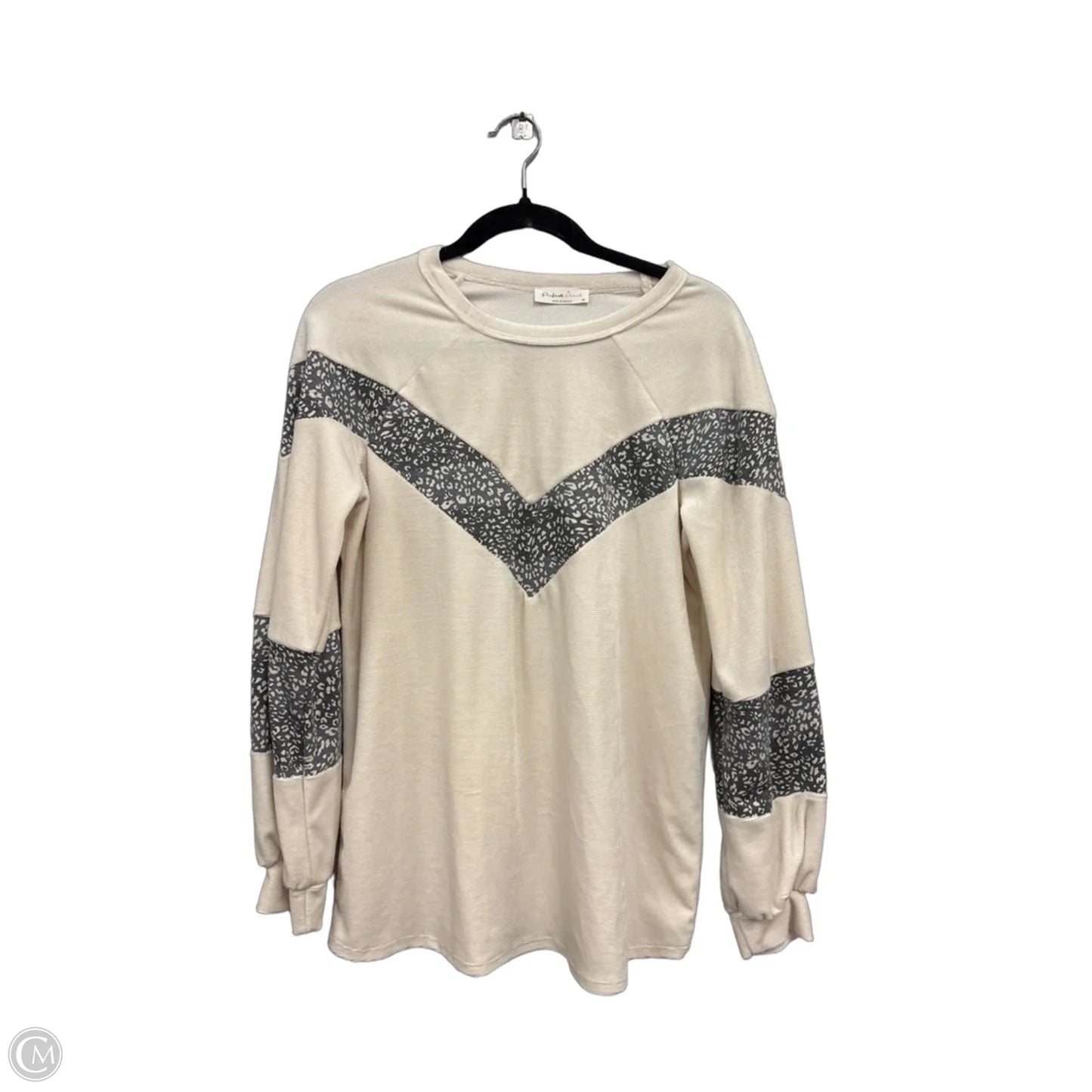 Top Long Sleeve By Perfect Peach In Cream & Grey, Size: M