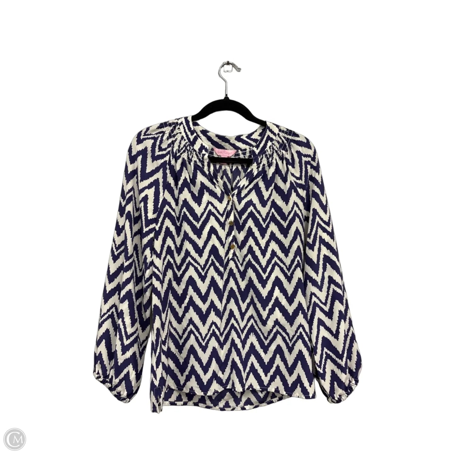 Top Long Sleeve Designer By Lilly Pulitzer In Blue & White, Size: S