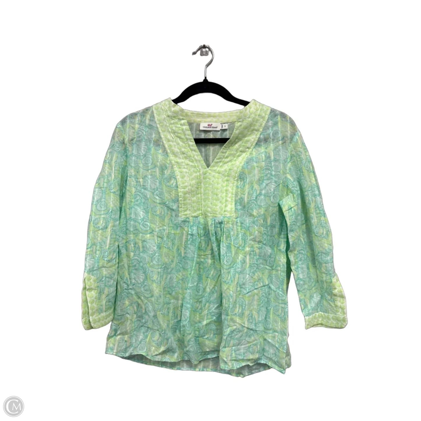 Top 3/4 Sleeve By Vineyard Vines In Green & Yellow, Size: S