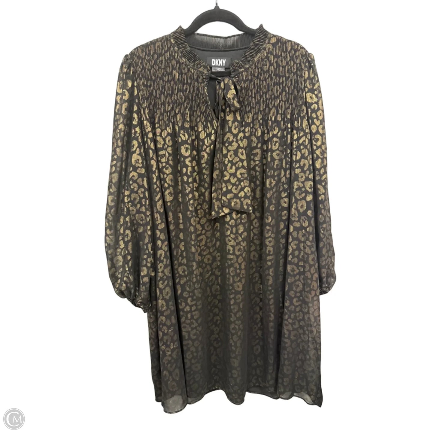 Dress Casual Midi By Dkny In Black & Gold, Size: 14